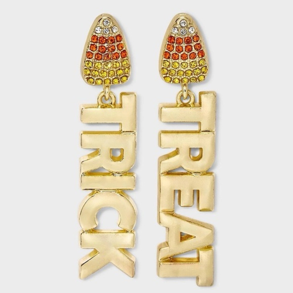 Chic  Halloween Gold 'TREAT' Drop Earrings - Picture 2 of 3